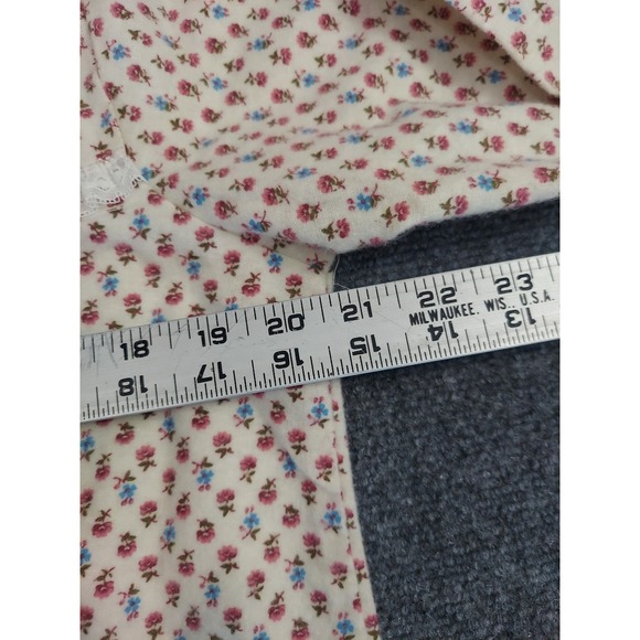 Vtg Flannel Nightgown Large Beige Pink Floral Long Lace USA Made Cottagecore - Picture 7 of 11